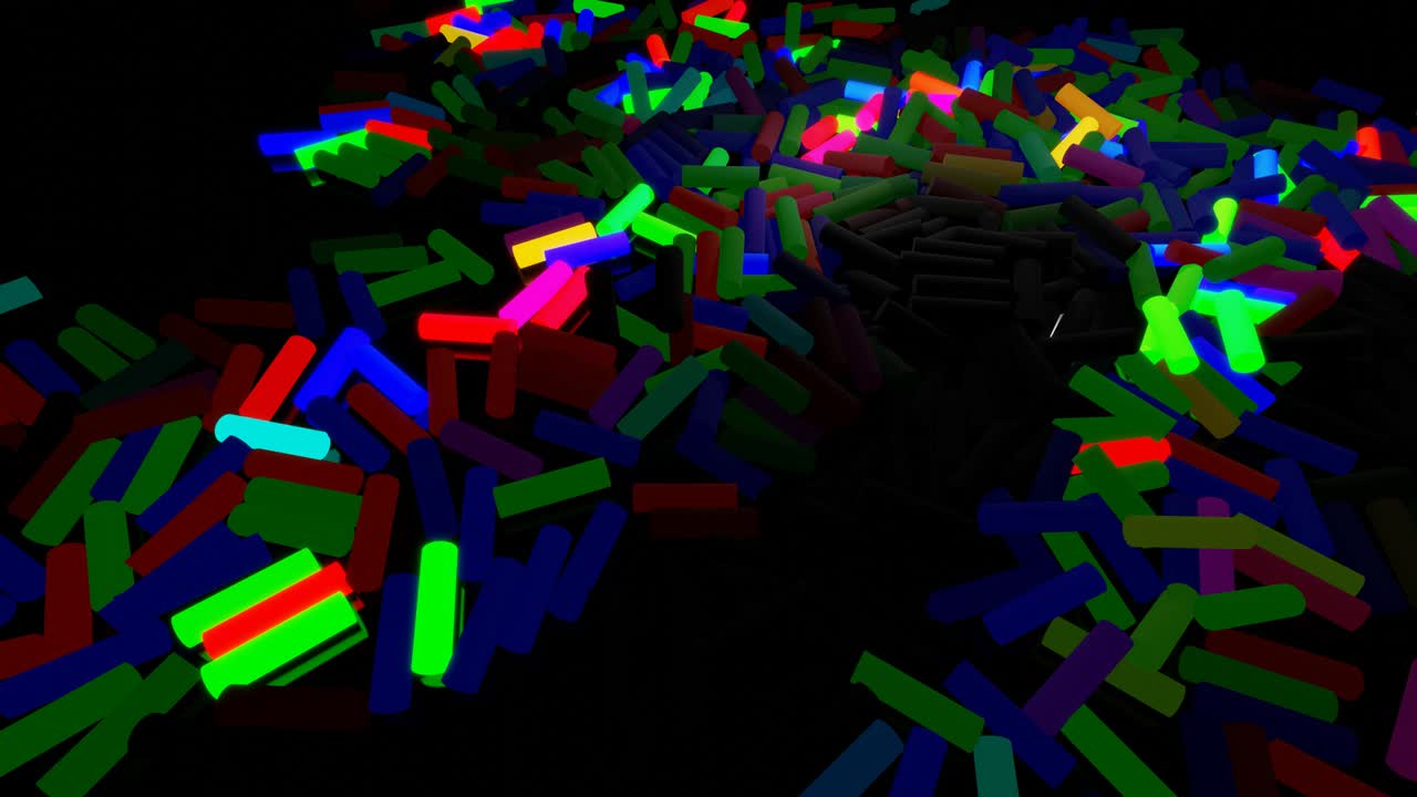 3d abstract looped background with lot of gray rectangles lay on plane and light up. Bulbs start to glow forming pattern like abstract chrismas garland. Multicolor waves runs across sticks