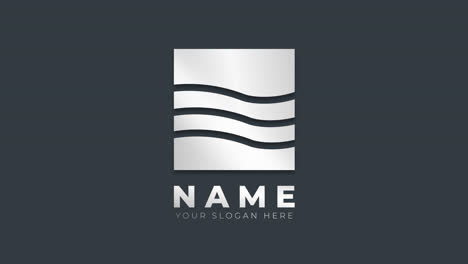 silver square logo with waves