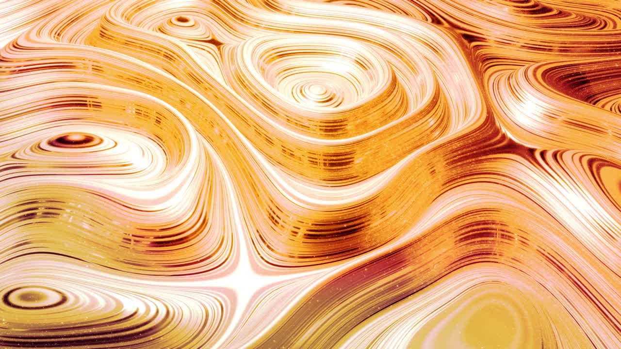 fondo abstracto en bucle con patrón líquido dorado brillante y ondulado en una superficie brillante y brillante. fluido amarillo viscoso como la superficie de papel dorado o vidrio brillante. hermoso telón de fondo festivo creativo.