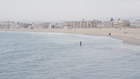 un paso de un hombre al agua en la playa de venecia de los angeles, ee.uu.