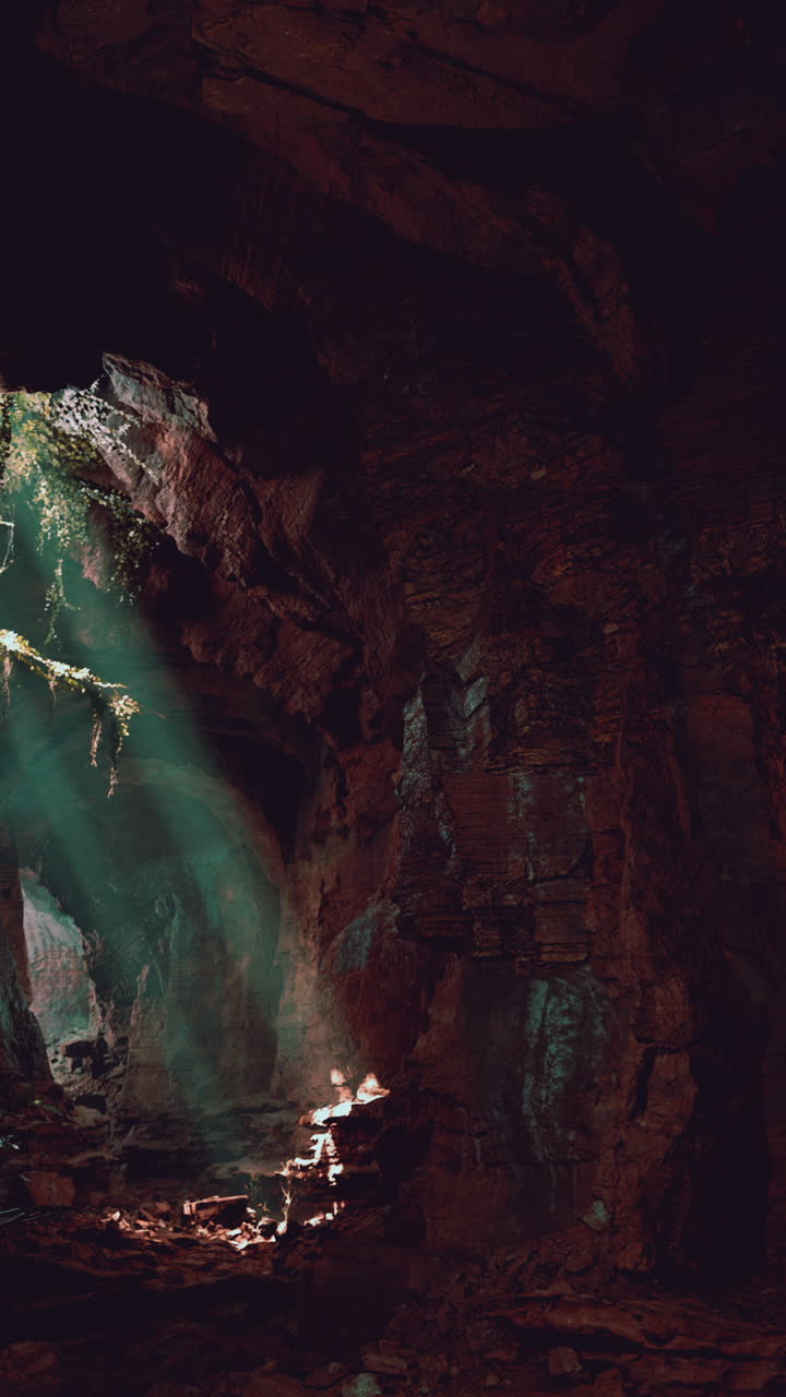 luz brillando a través de la entrada de una cueva oscura