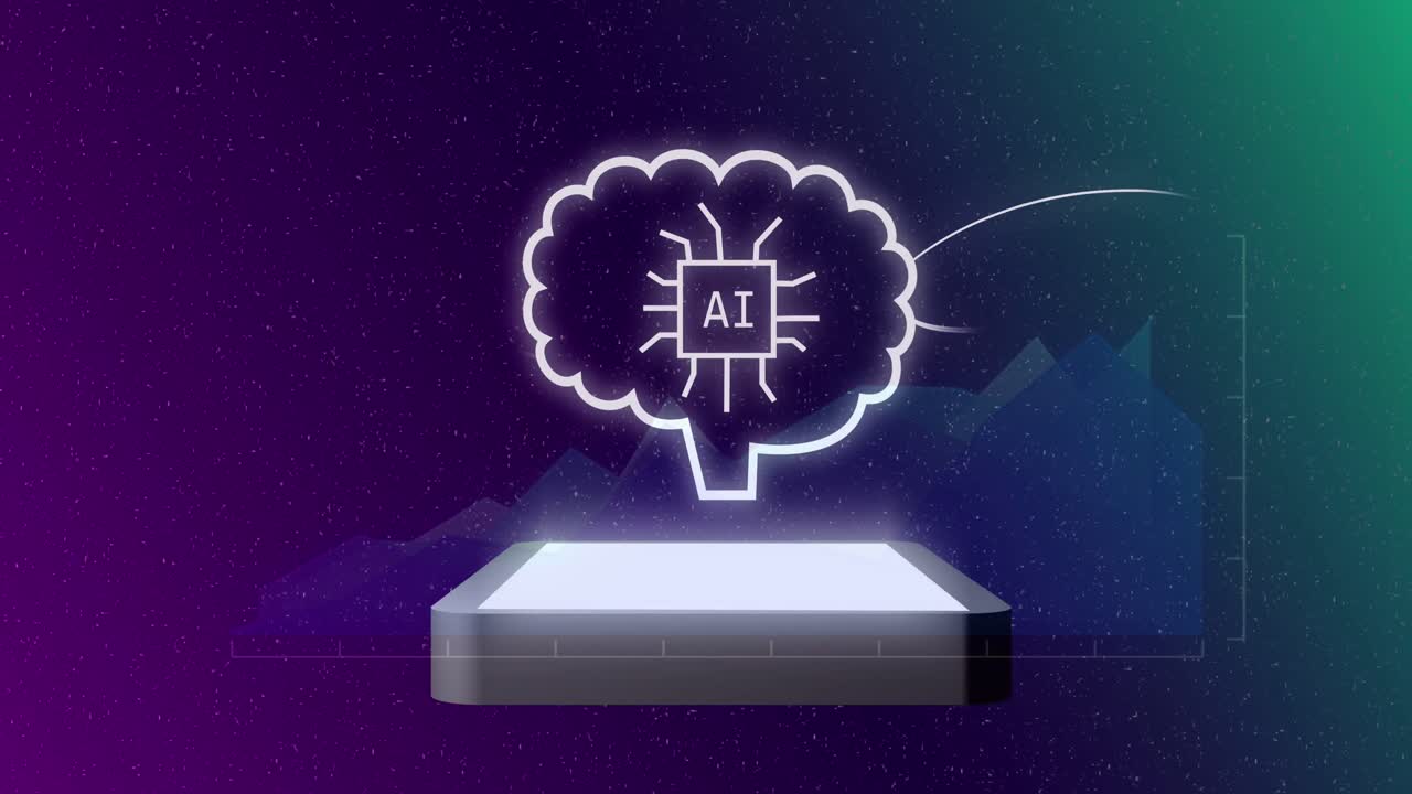 animación de un procesamiento de datos y iconos en la pantalla de la computadora