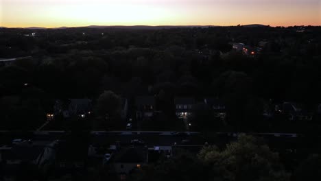 sunset over suburban neighborhood