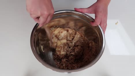 mixing dry and wet desert slice ingredients