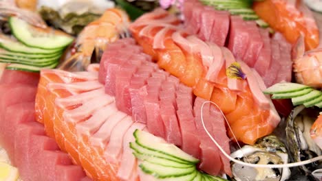 a variety of sushi and sashimi beautifully presented