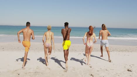 young adult friends running at the beach 4k