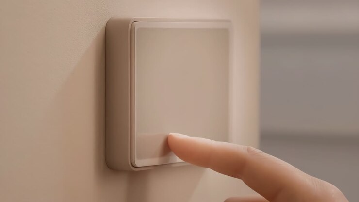 Finger Pressing a Light Switch on a Wall