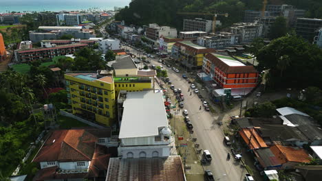 Panoramic-aerial-view-of-Ao-Nang-town-in-the-Krabi-Province,-Thailand