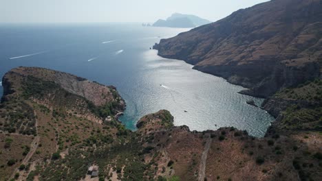 aerial panoramic view of ieranto bay. salerno gulf. slow motion. daylight