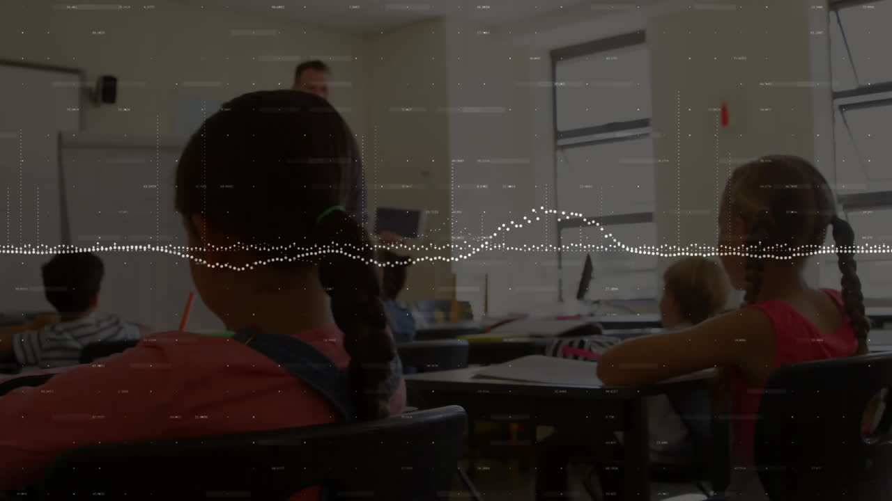 교실에서 다양한 학교 학생들에 대한 데이터 처리의 애니메이션