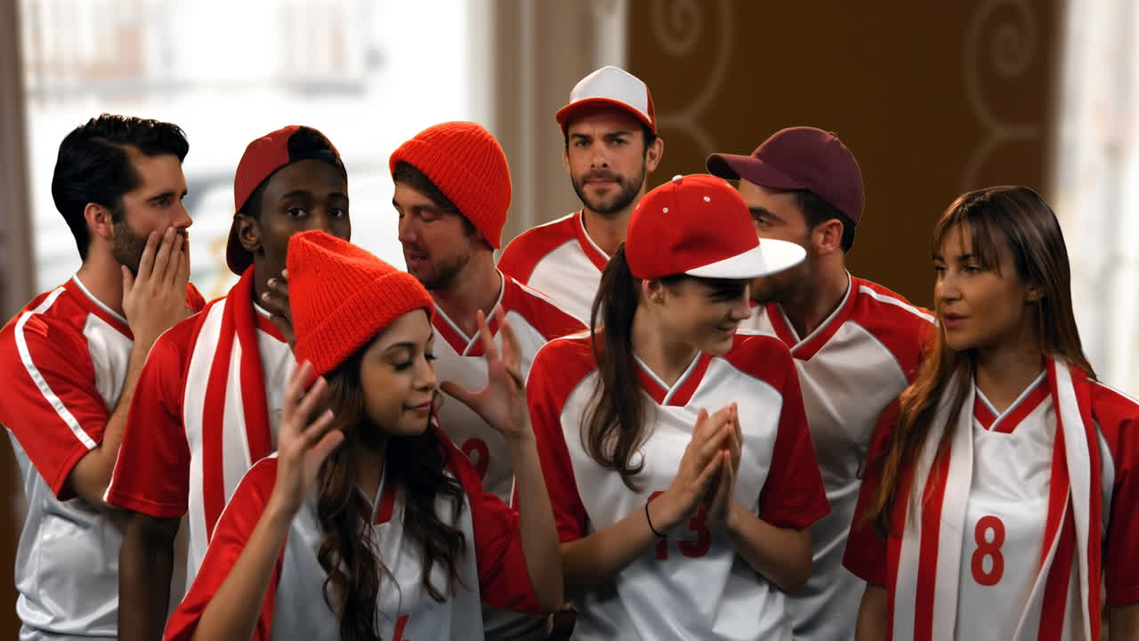 анимация счастливой группы спортивных фанатов