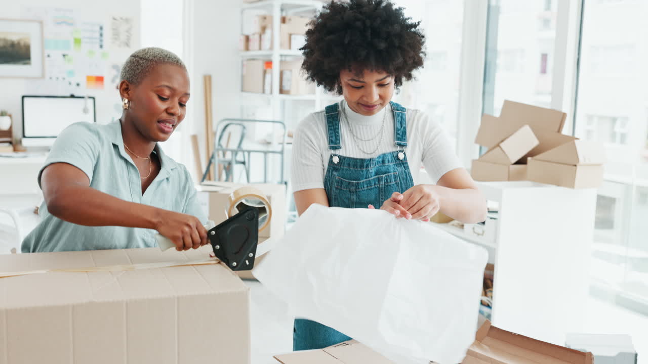 Shipping box, logistics and business owner women