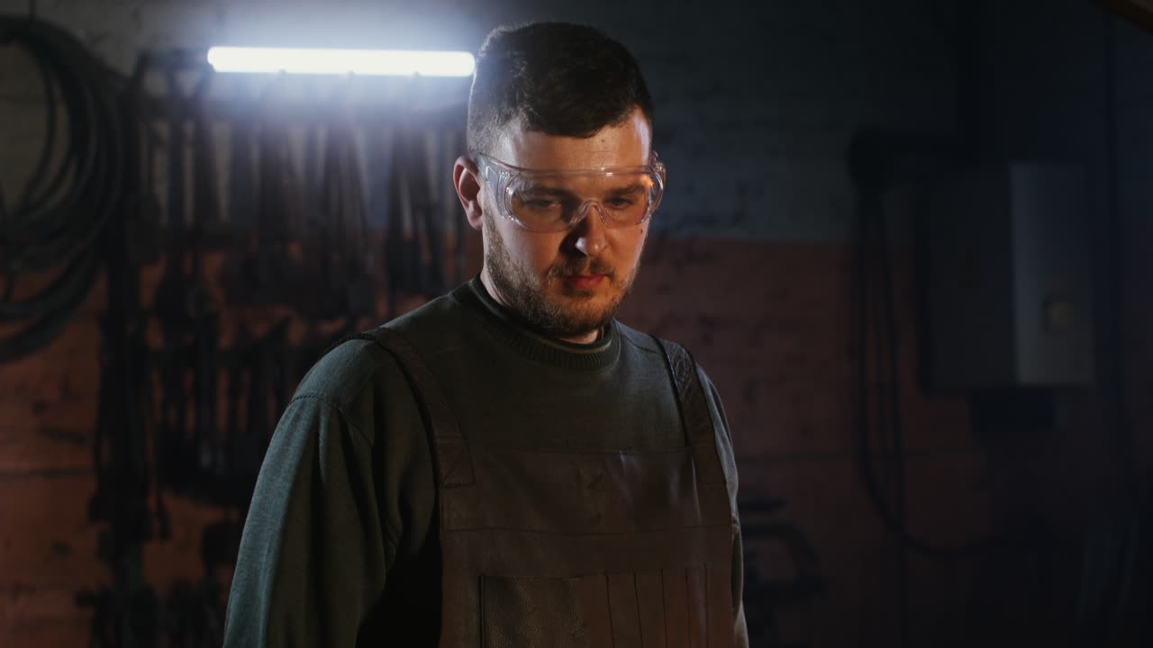 그의 작업실에서 일하는 도자기