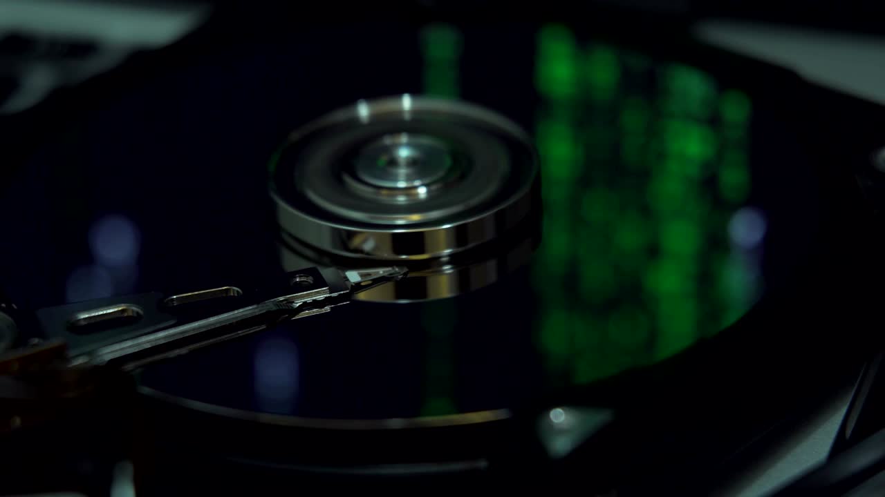 Hard Disk Drive, matrix screen in reflection.