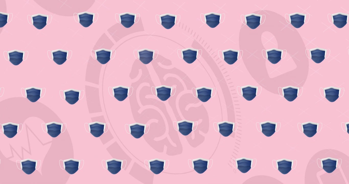 Animation of face masks over medical icons