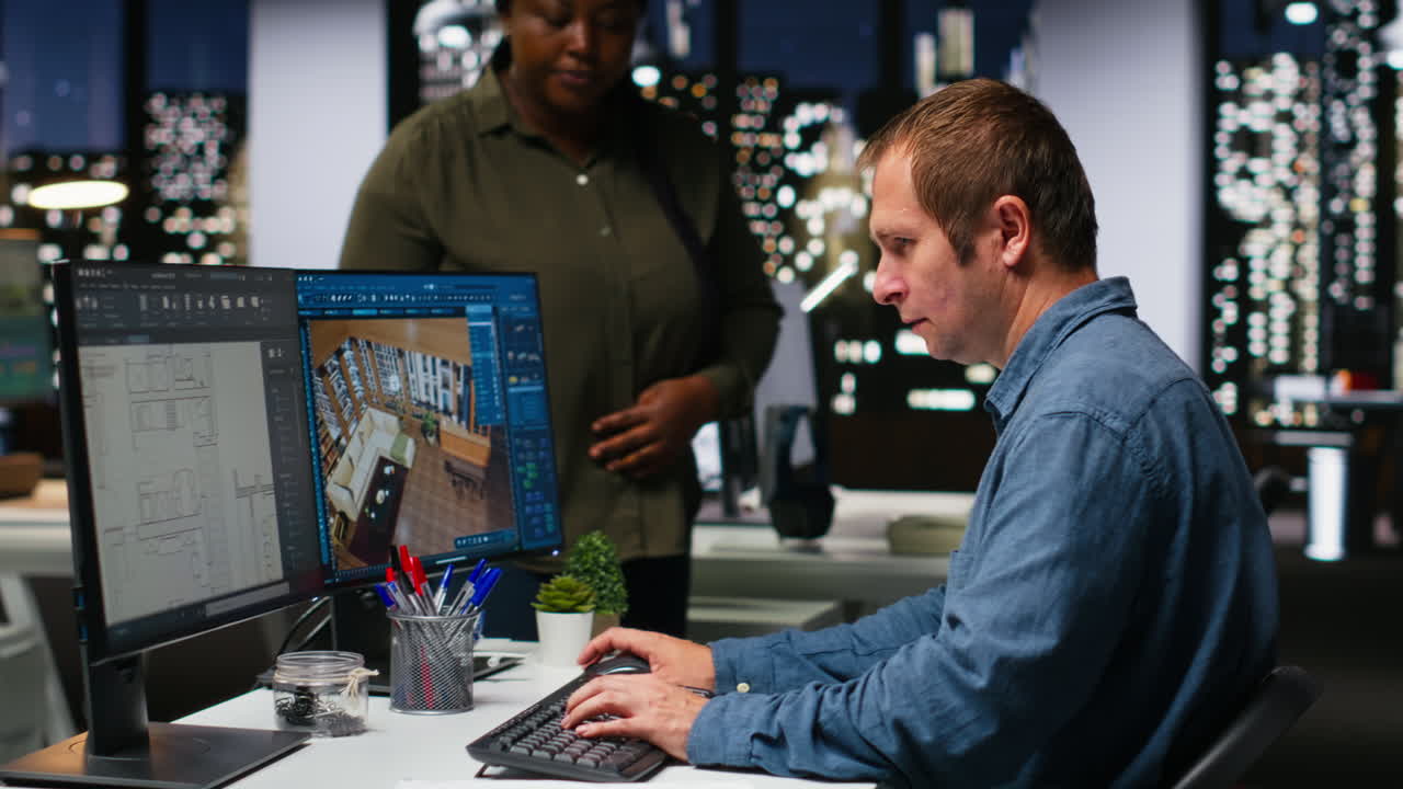 Diverse engineers team creates 3D render of apartment interior