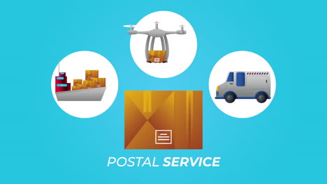 postal service lettering with box and icons