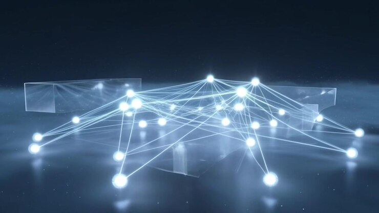 Abstract Digital Network Connection with Glowing Nodes and Lines