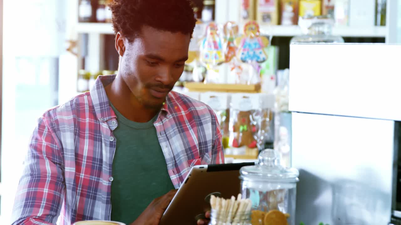 Man using digital tablet