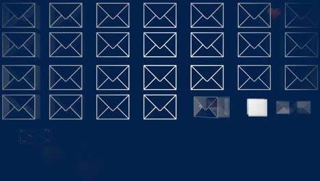 Multiple-message-icons-over-multiple-black-hearts-falling-against-blue-background