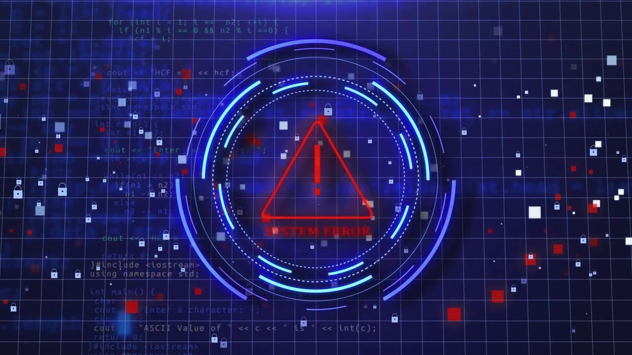 Attention danger glitched background computer virus system hacked error sign malware data breach