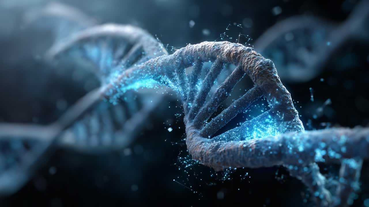 A Stunning Close-Up Visualization of a DNA Helix, Showcasing the Intricate Details and the Ethereal Glow of Genetic Material in a Scientific Context