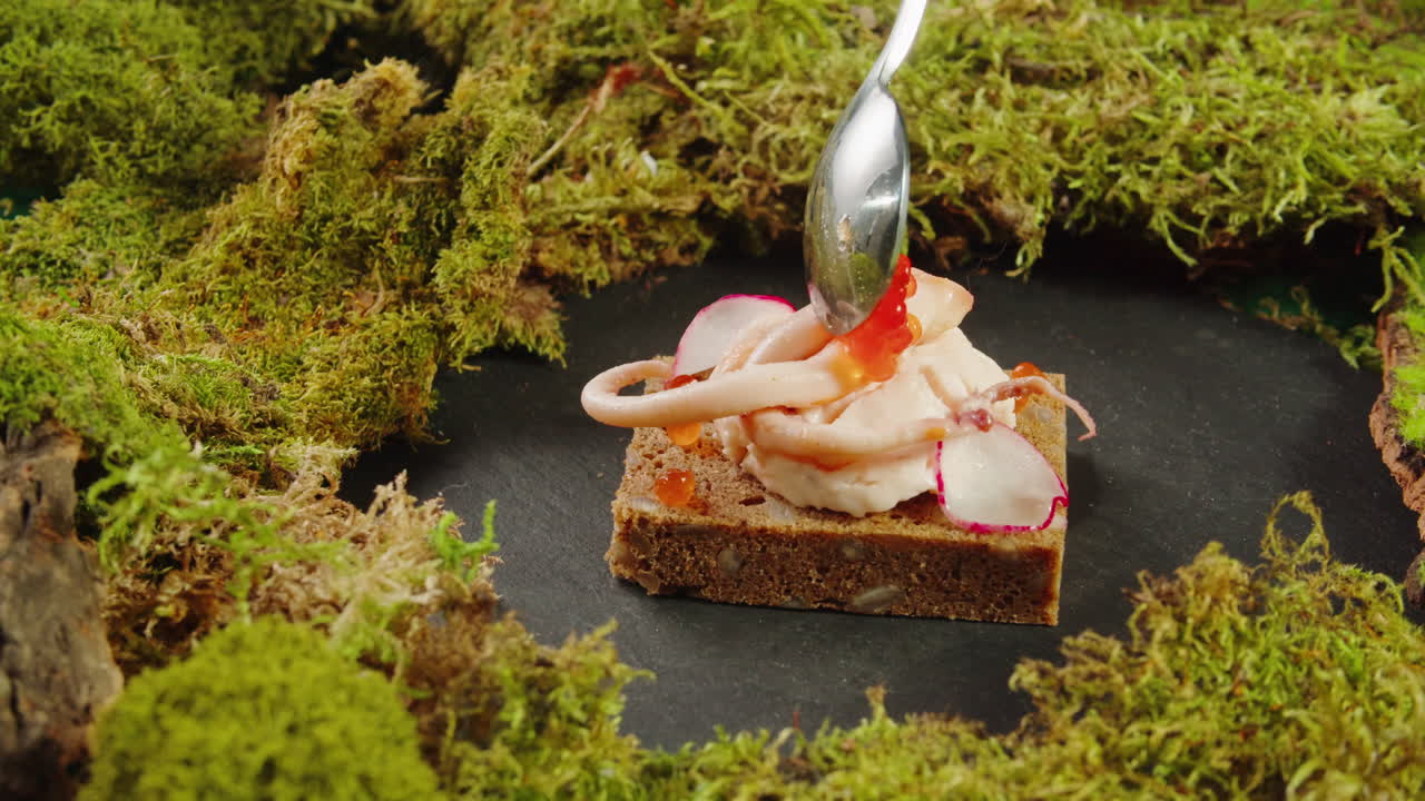 Gourmet Squid Appetizer on Moss-Covered Stone