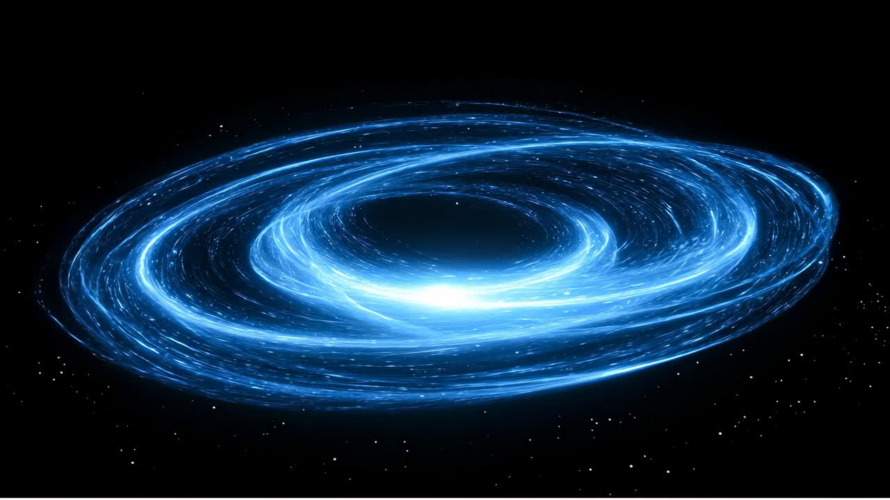 Swirling blue galaxy in deep space view. A vibrant blue galaxy spirals in the dark depths of space, showcasing cosmic energy and swirling patterns