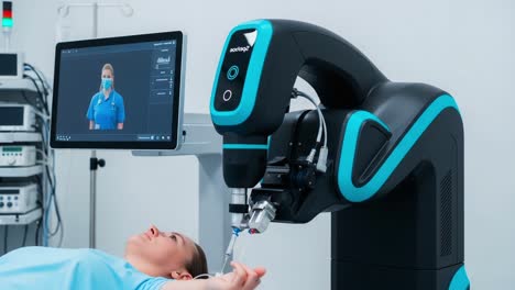 advanced medical technology: a robotic system assisting in patient care with precision tools for enhanced healthcare solutions and monitoring in modern clinics