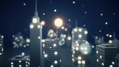 a mesmerizing journey through a dreamy urban landscape at night, featuring a blurred city skyline adorned with shimmering lights and a starry sky that captivates the imagination.