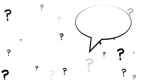 Animation-of-speech-bubble-over-question-marks-on-white-background