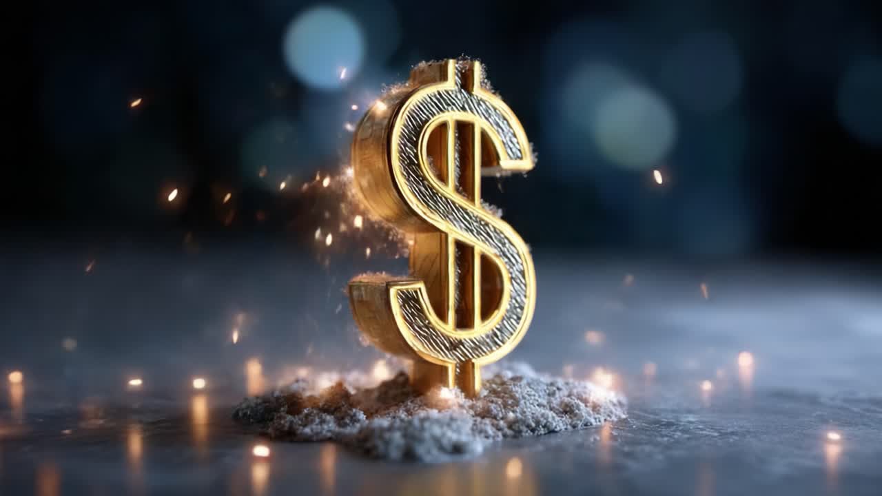 A Stunning Visual Representation of a Glowing Dollar Sign Emerging from a Shimmering Surface, Symbolizing Wealth and Prosperity in a Captivating Digital Artwork