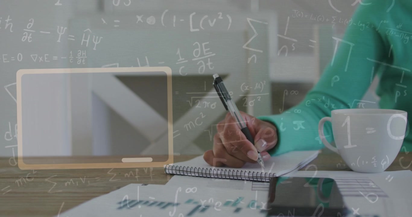 Animazione di una ragazza che scrive e disegni matematici.