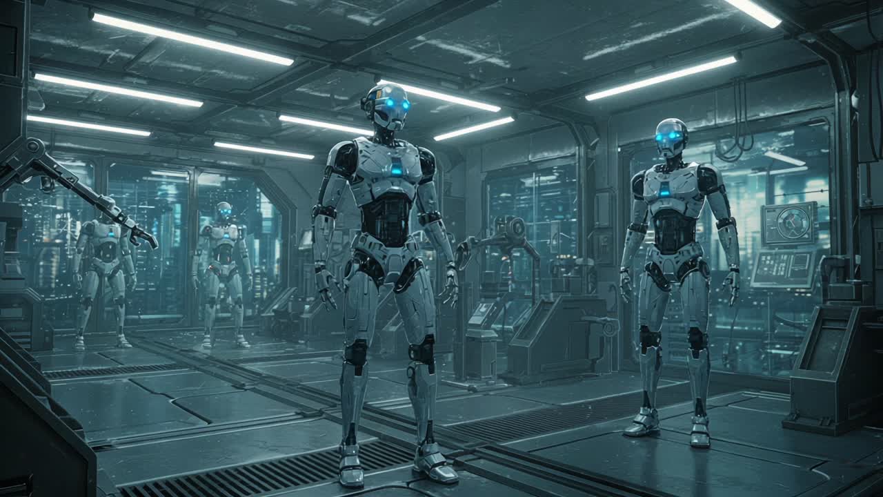 Advanced Robotics in a High-Tech Laboratory: A Stunning Visualization of Futuristic Androids in a Sophisticated Environment with High Levels of Technology and Innovation