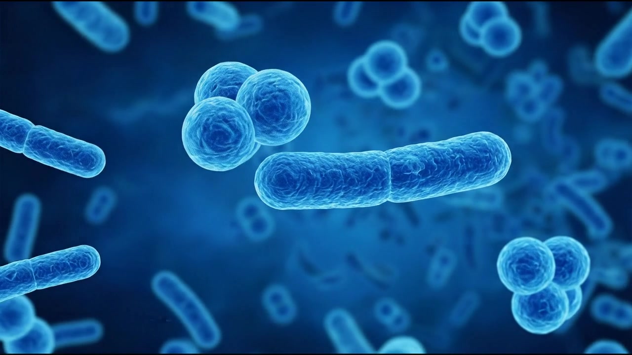 Animazione microscopica di una singola cellula batterica che nuota in un fluido