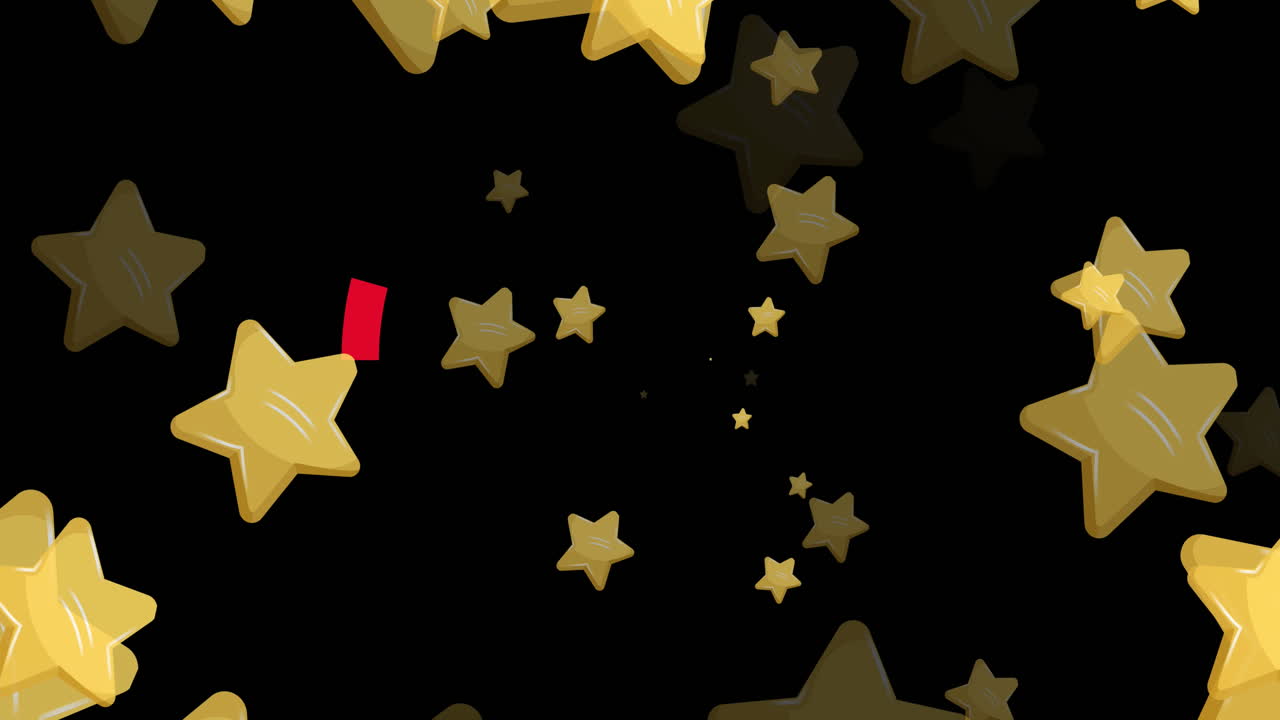 검은 바탕에 무지개 위에 있는 별들의 애니메이션