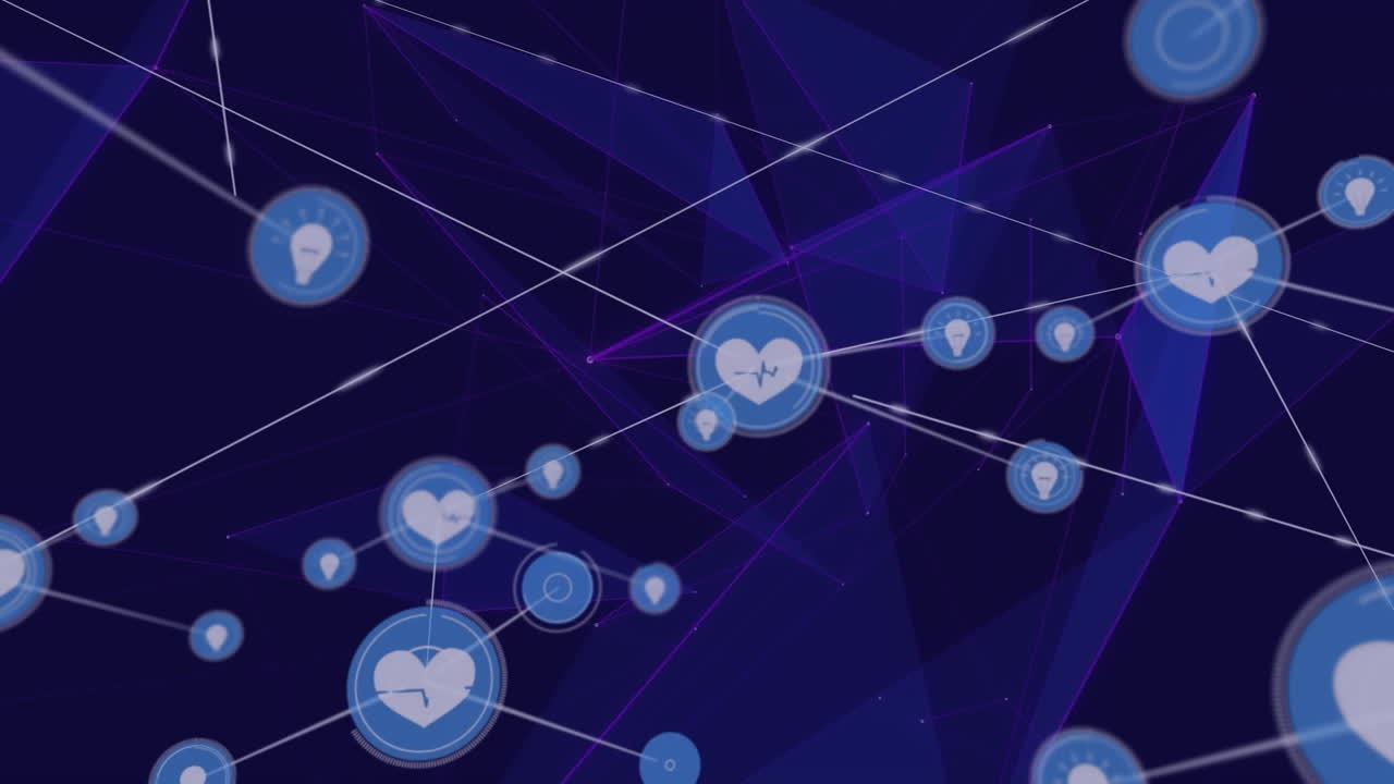 animación de la red de conexiones con iconos sobre fondo azul