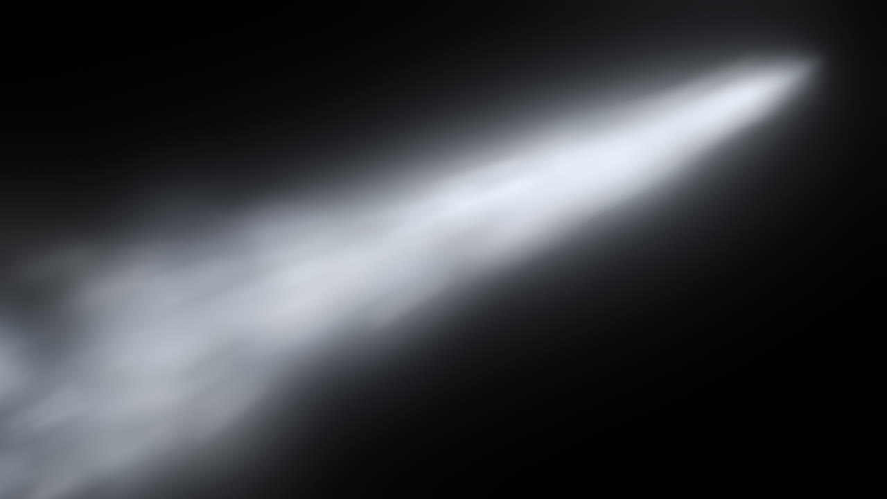 White Energy Jet Blasting Diagonally from Right to Left. Abstract Propulsion Flames Rays on Black Background. Use Add or Screen Mode to Add to your Scene