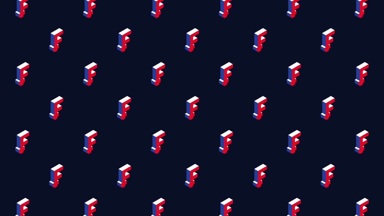 símbolos isométricos del franco suizo en un patrón animado sobre un fondo oscuro. animación de bucle sin costuras