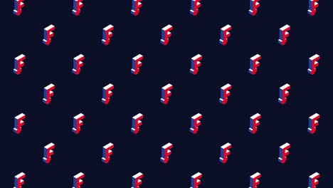 símbolos isométricos del franco suizo en un patrón animado sobre un fondo oscuro. animación de bucle sin costuras