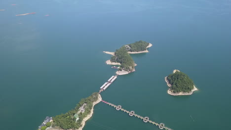 Tourism-facility-in-Chinese-Thousand-Island-Lake-Scenic-Area,-aerial