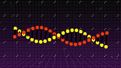 animación de la cadena de adn sobre formas en fondo azul