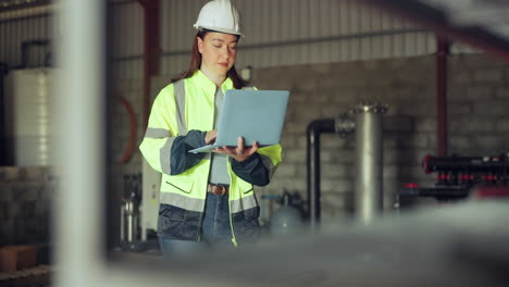 woman, inspection and laptop for maintenance