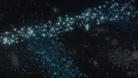 animación de confeti y copos de nieve sobre fondo negro
