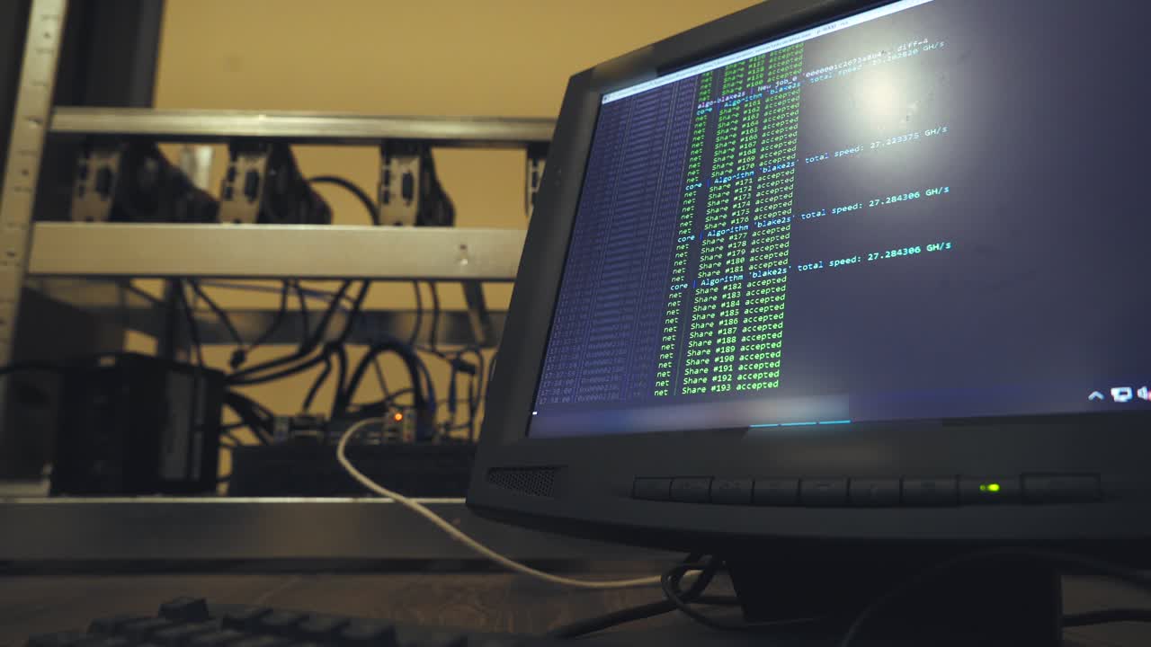 Mining of cryptocurrencies. Farm from video cards. Bitcoin.