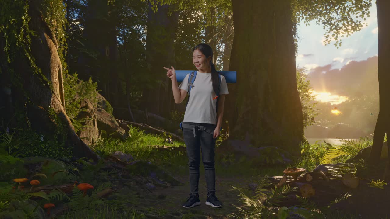 숲에서 산책하는 소녀