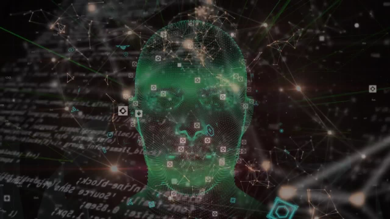 animación de la cabeza humana con una red de conexiones