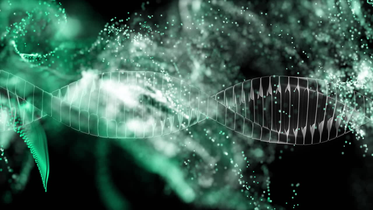 DNA strand and particles, scientific data processing animation