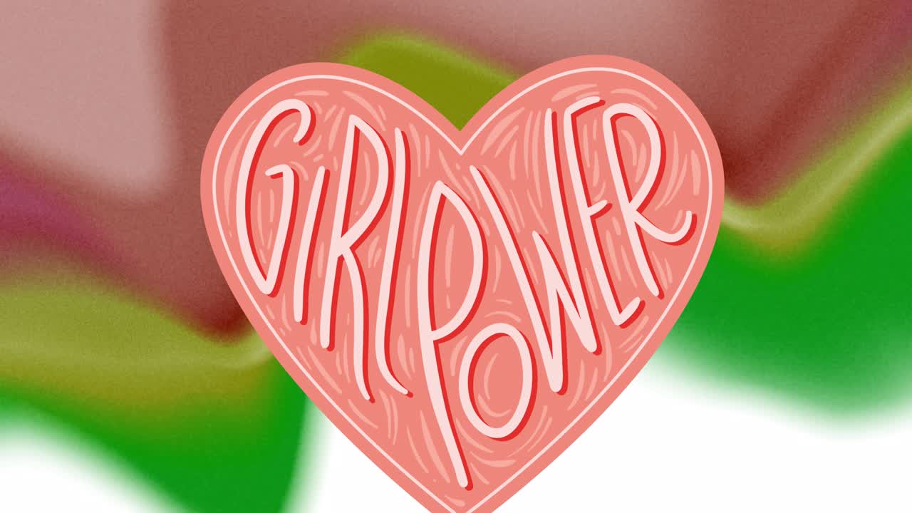 다채로운 배경 위에 분홍색 심장의 소녀 힘의 애니메이션