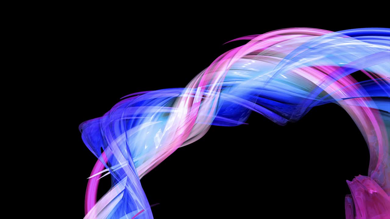 abstract multicolored transparent ribbons move around on a black background. Motion graphics 3d looped background with red blue ribbons. Luma matte as alpha channel. 21